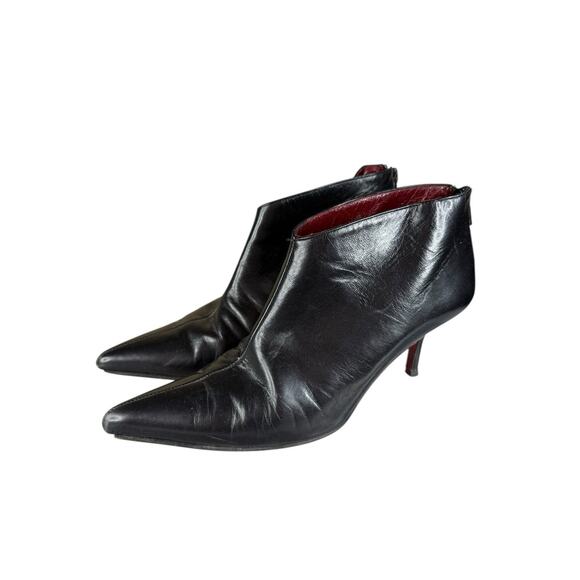 Christian Louboutin Black Leather Pointed Toe Booties 36.5 EU / US 6 Zip Back - Picture 3 of 10